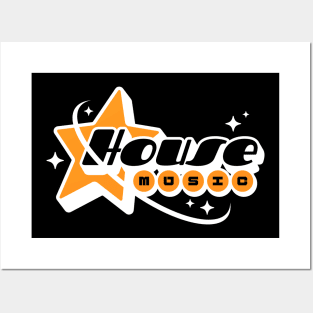 HOUSE MUSIC  - Y2K Star Galaxy (White/Orange) Posters and Art